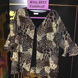 1X Quilt Leopard Top & Tank & Glass Earrings